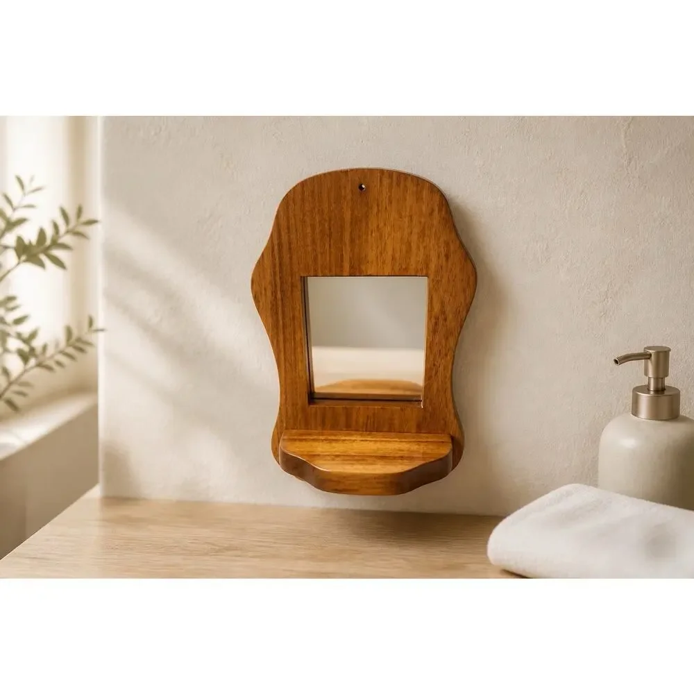 Vintage Wooden Sconce With Shelf Mirror Sign